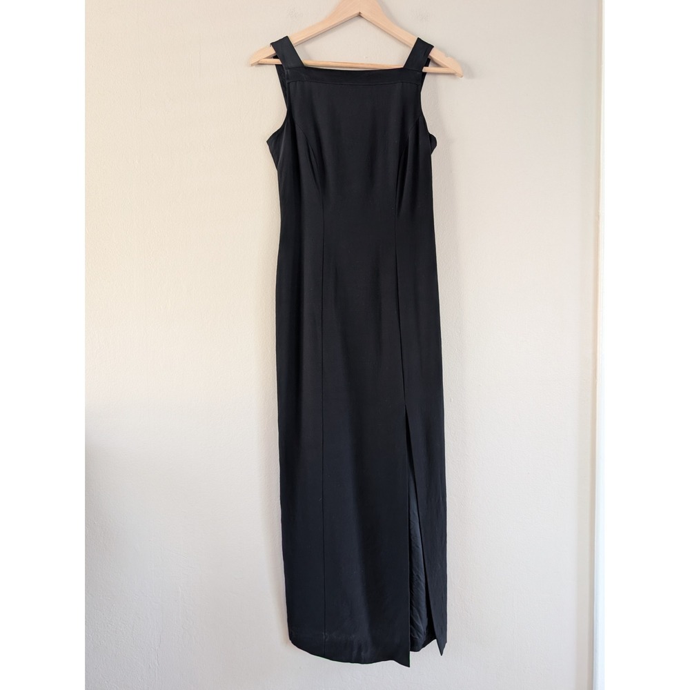 Black Square Neck Maxi Dress 90s Quiet Luxury Wedding Formal 4 Wool Laura Ashley